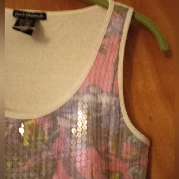 Cool Attitude XL Cotton Pink Multi Sequin Front Floral Design Ribbed Tank - Picture 5 of 7